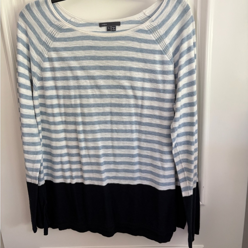 Vince Light Blue and White Striped Top